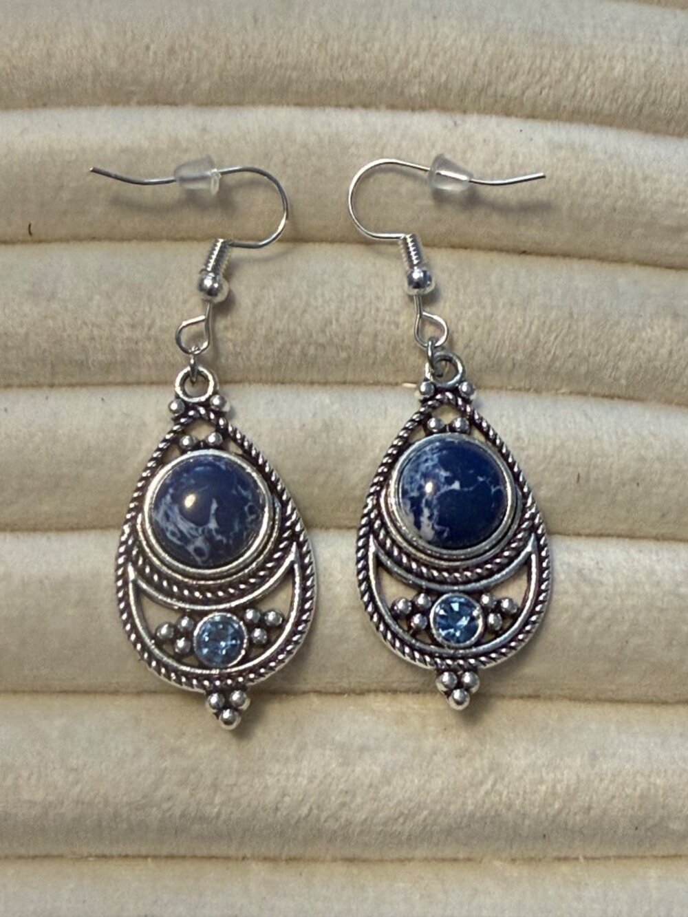 New Midnight Waves – Blue & Silver-Tone Teardrop Earrings